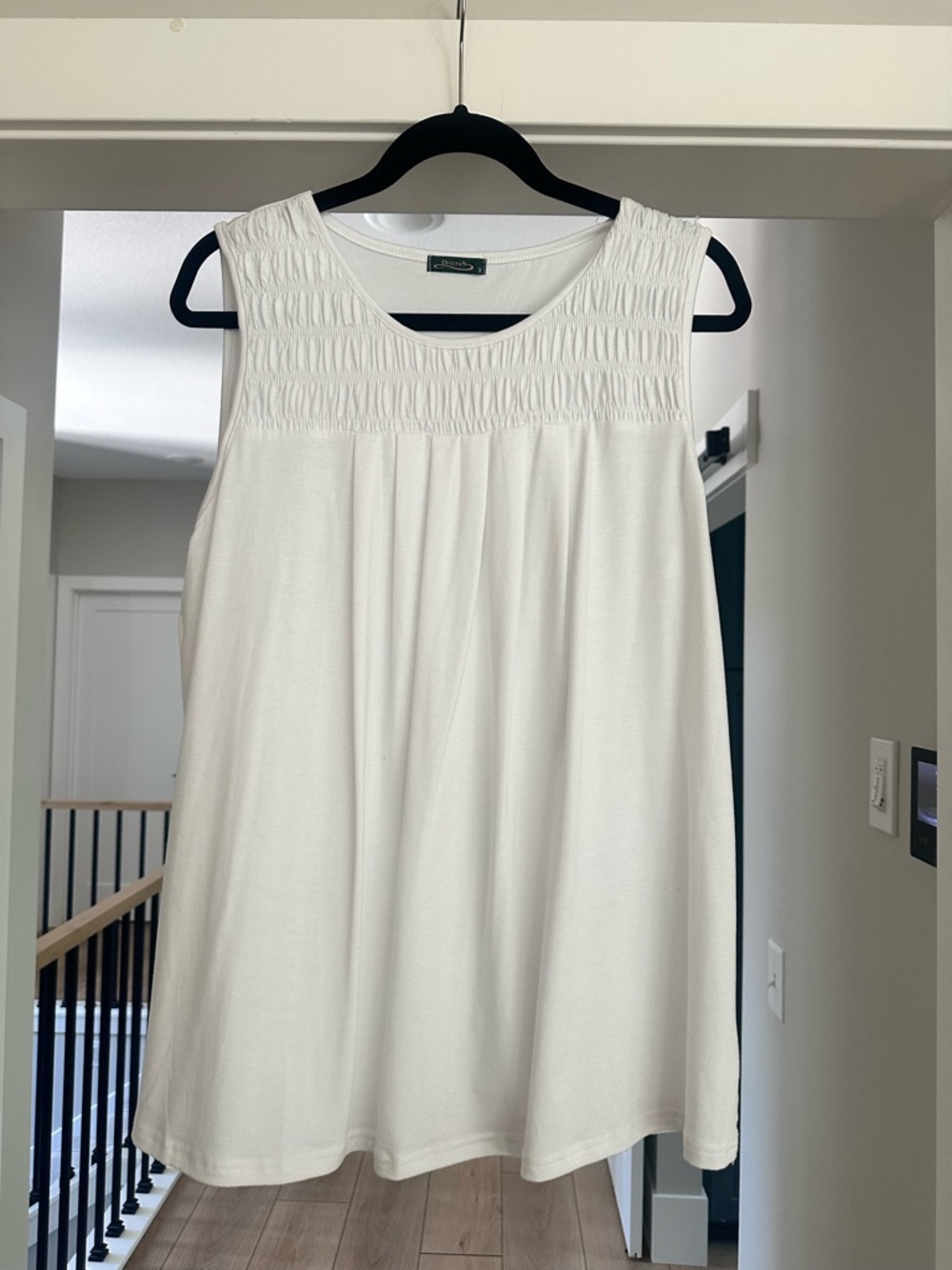 Women's White Sleeveless Smocked Yoke Tank Top
